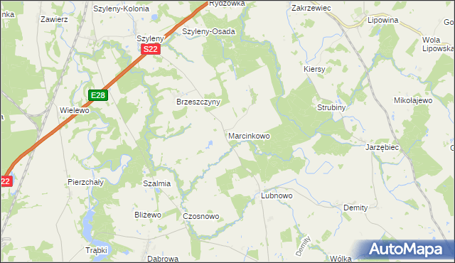 mapa Marcinkowo gmina Braniewo, Marcinkowo gmina Braniewo na mapie Targeo