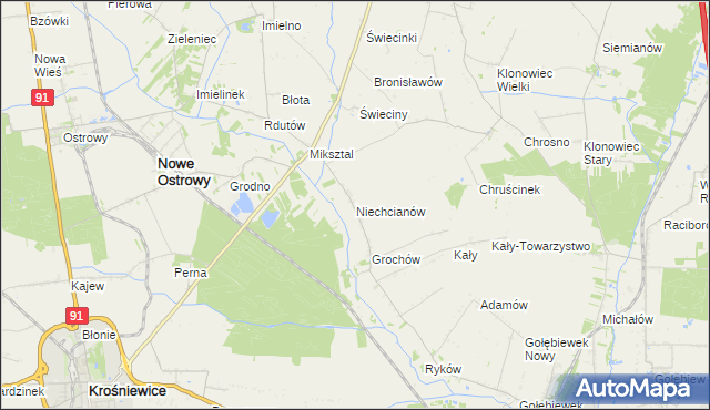 mapa Niechcianów, Niechcianów na mapie Targeo