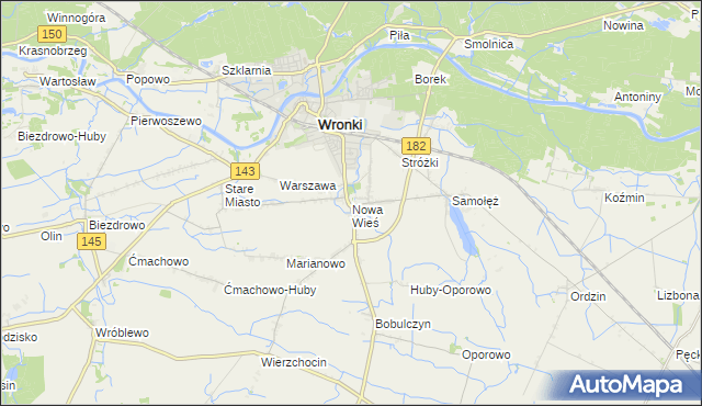 mapa Nowa Wieś gmina Wronki, Nowa Wieś gmina Wronki na mapie Targeo