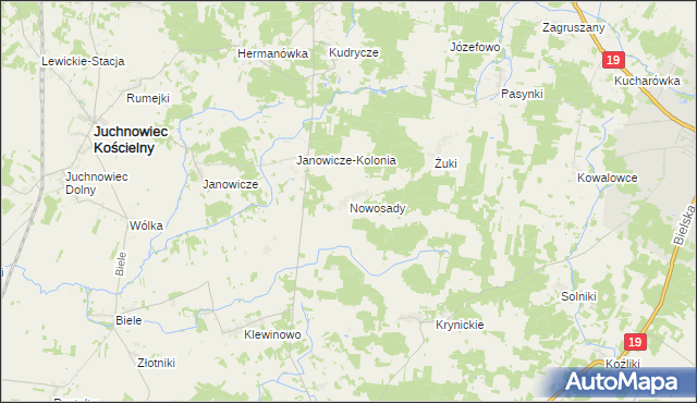 mapa Nowosady gmina Zabłudów, Nowosady gmina Zabłudów na mapie Targeo