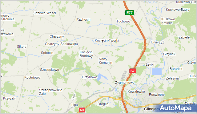 mapa Nowy Komunin, Nowy Komunin na mapie Targeo