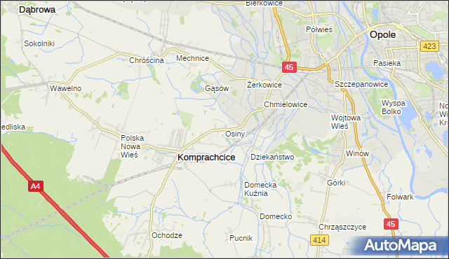 mapa Osiny gmina Komprachcice, Osiny gmina Komprachcice na mapie Targeo