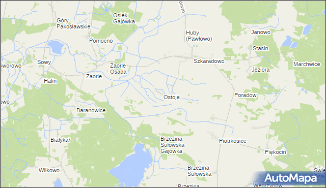 mapa Ostoje gmina Jutrosin, Ostoje gmina Jutrosin na mapie Targeo