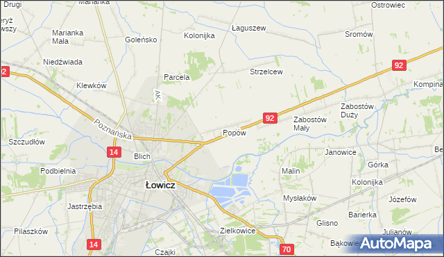 mapa Popów gmina Łowicz, Popów gmina Łowicz na mapie Targeo