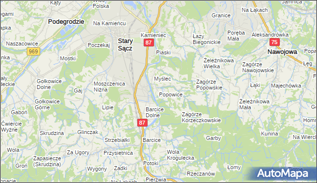 mapa Popowice gmina Stary Sącz, Popowice gmina Stary Sącz na mapie Targeo