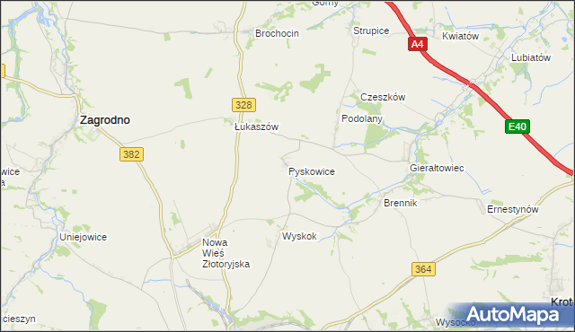 mapa Pyskowice gmina Złotoryja, Pyskowice gmina Złotoryja na mapie Targeo