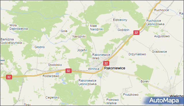 mapa Rakoniewice Wieś, Rakoniewice Wieś na mapie Targeo