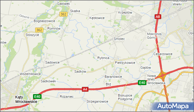 mapa Rybnica gmina Kąty Wrocławskie, Rybnica gmina Kąty Wrocławskie na mapie Targeo