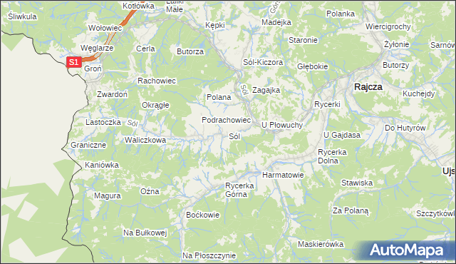 mapa Sól gmina Rajcza, Sól gmina Rajcza na mapie Targeo