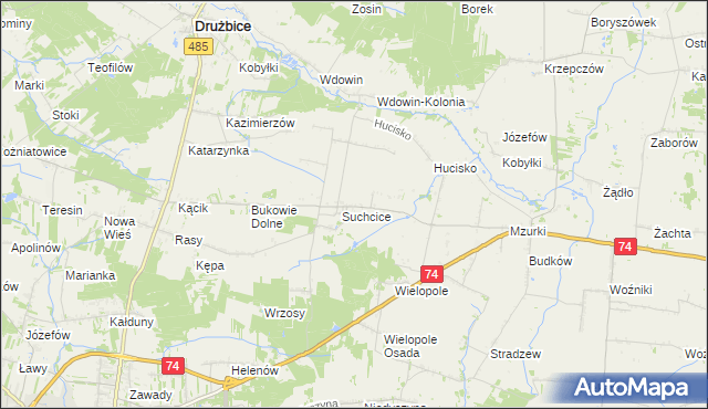 mapa Stefanów gmina Drużbice, Stefanów gmina Drużbice na mapie Targeo