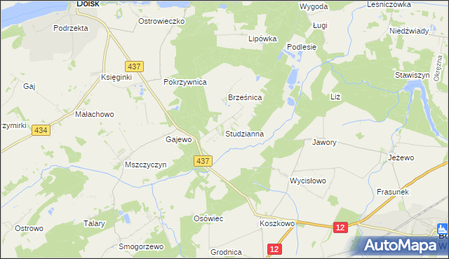 mapa Studzianna gmina Borek Wielkopolski, Studzianna gmina Borek Wielkopolski na mapie Targeo