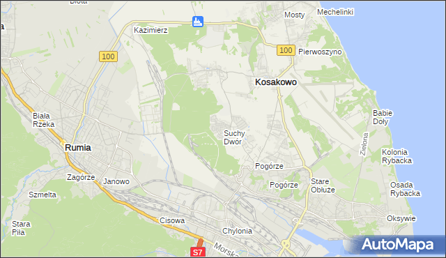 mapa Suchy Dwór gmina Kosakowo, Suchy Dwór gmina Kosakowo na mapie Targeo