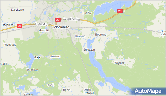 mapa Sułoszyn gmina Złocieniec, Sułoszyn gmina Złocieniec na mapie Targeo