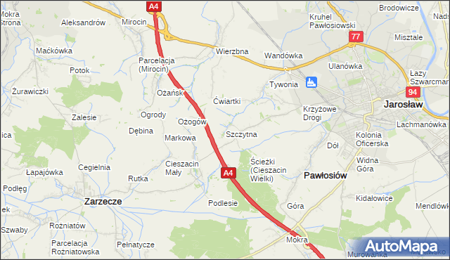 mapa Szczytna gmina Pawłosiów, Szczytna gmina Pawłosiów na mapie Targeo