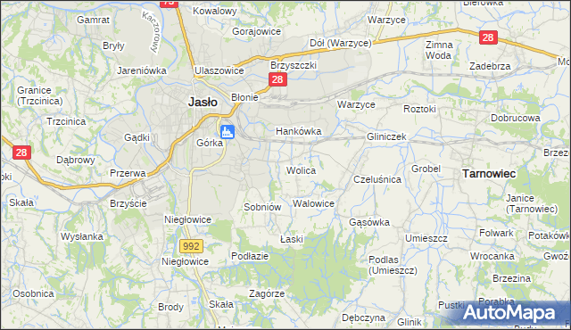 mapa Wolica gmina Jasło, Wolica gmina Jasło na mapie Targeo