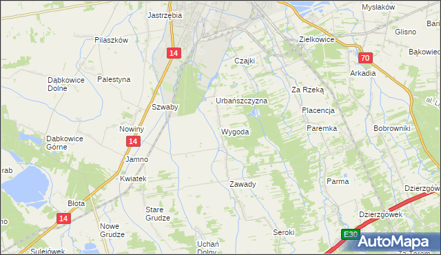 mapa Wygoda gmina Łowicz, Wygoda gmina Łowicz na mapie Targeo