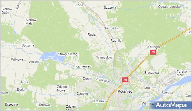 mapa Wymysłów gmina Połaniec, Wymysłów gmina Połaniec na mapie Targeo