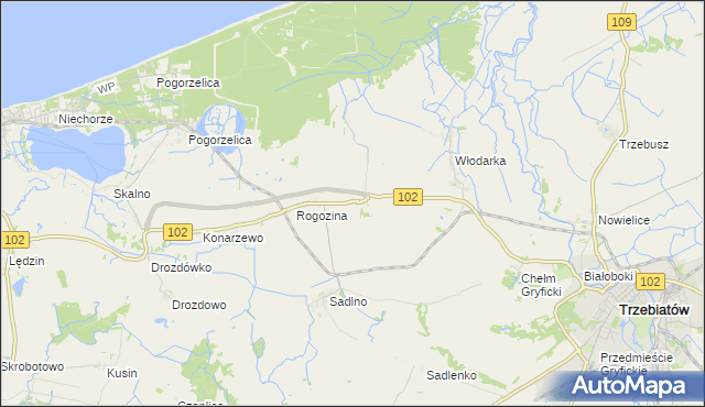 mapa Zapolice gmina Trzebiatów, Zapolice gmina Trzebiatów na mapie Targeo