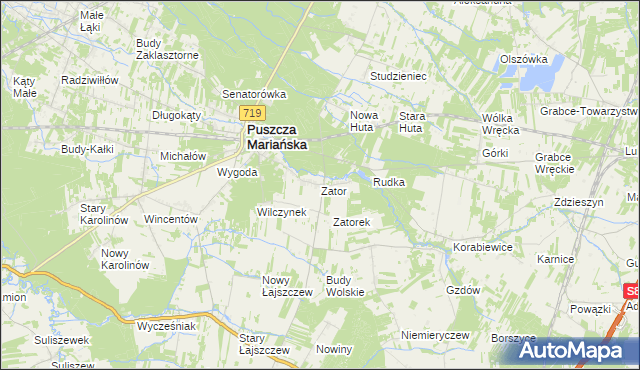 mapa Zator gmina Puszcza Mariańska, Zator gmina Puszcza Mariańska na mapie Targeo