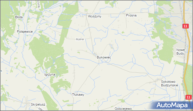 mapa Bukowiec gmina Budzyń, Bukowiec gmina Budzyń na mapie Targeo