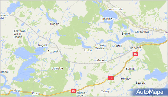 mapa Guzki gmina Ełk, Guzki gmina Ełk na mapie Targeo