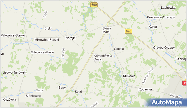 mapa Korzeniówka Duża, Korzeniówka Duża na mapie Targeo