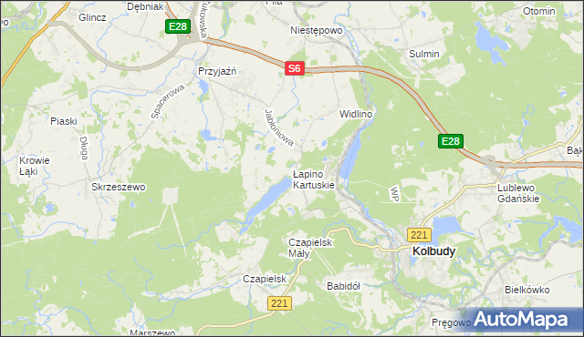 mapa Łapino Kartuskie, Łapino Kartuskie na mapie Targeo