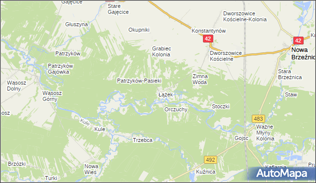 mapa Łążek gmina Nowa Brzeźnica, Łążek gmina Nowa Brzeźnica na mapie Targeo