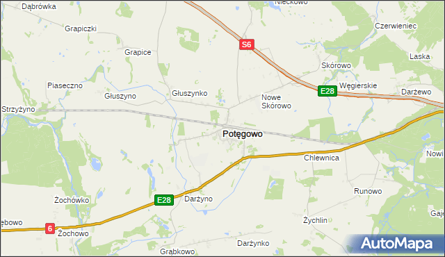 mapa Potęgowo powiat słupski, Potęgowo powiat słupski na mapie Targeo