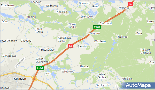 mapa Sanniki gmina Kostrzyn, Sanniki gmina Kostrzyn na mapie Targeo