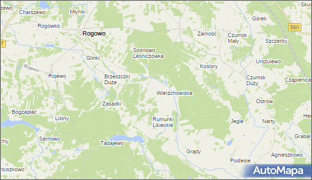 mapa Wierzchowiska gmina Rogowo, Wierzchowiska gmina Rogowo na mapie Targeo