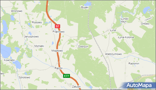 mapa Dobrzyń gmina Nidzica, Dobrzyń gmina Nidzica na mapie Targeo