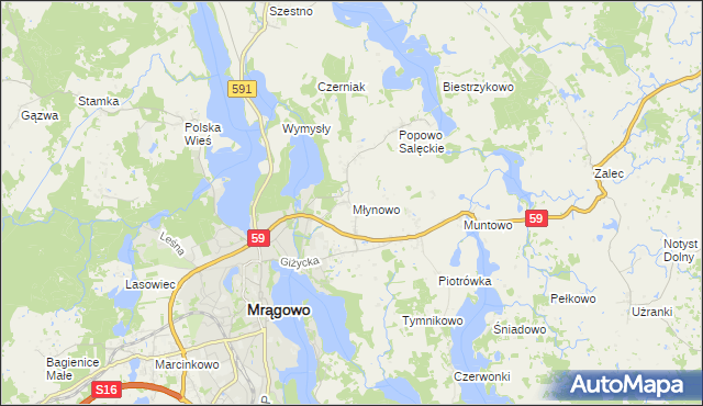 mapa Młynowo gmina Mrągowo, Młynowo gmina Mrągowo na mapie Targeo