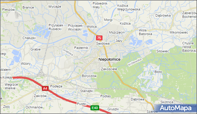 mapa Niepołomice, Niepołomice na mapie Targeo