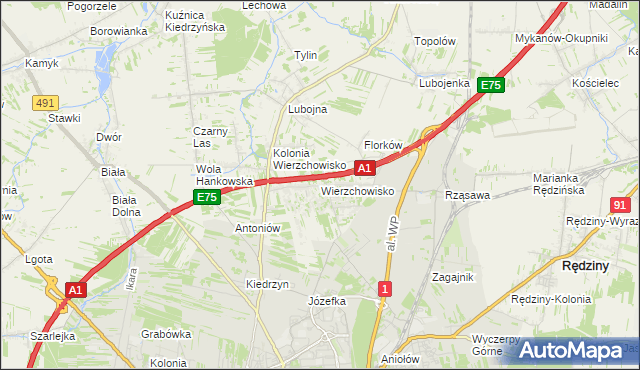 mapa Wierzchowisko gmina Mykanów, Wierzchowisko gmina Mykanów na mapie Targeo