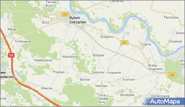 mapa Bodzów gmina Bytom Odrzański, Bodzów gmina Bytom Odrzański na mapie Targeo
