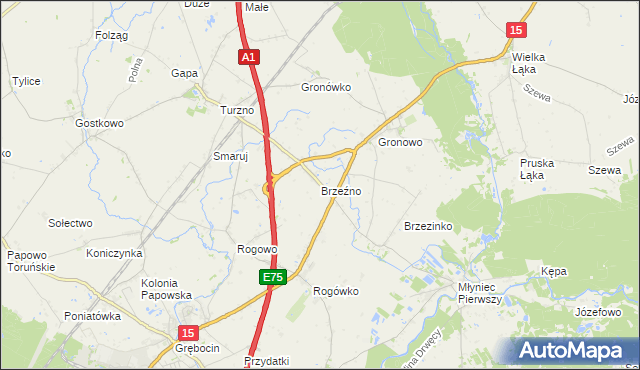 mapa Brzeźno gmina Lubicz, Brzeźno gmina Lubicz na mapie Targeo