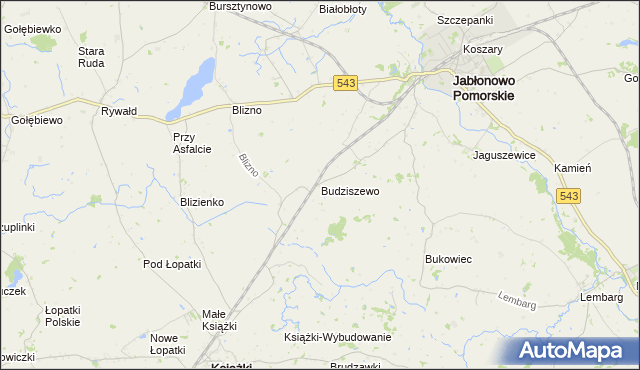 mapa Budziszewo gmina Jabłonowo Pomorskie, Budziszewo gmina Jabłonowo Pomorskie na mapie Targeo