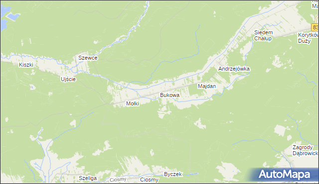 mapa Bukowa gmina Biłgoraj, Bukowa gmina Biłgoraj na mapie Targeo