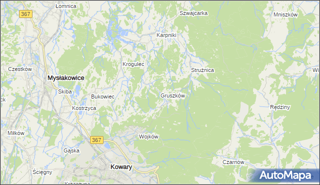 mapa Gruszków gmina Mysłakowice, Gruszków gmina Mysłakowice na mapie Targeo