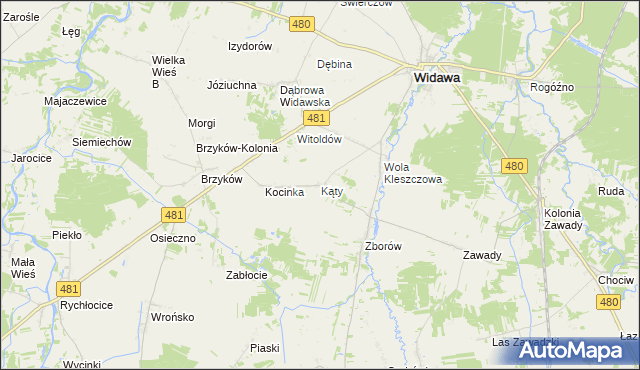 mapa Kąty gmina Widawa, Kąty gmina Widawa na mapie Targeo