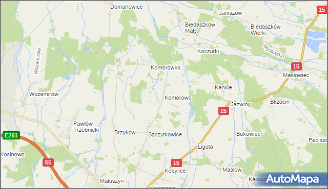 mapa Komorowo gmina Trzebnica, Komorowo gmina Trzebnica na mapie Targeo