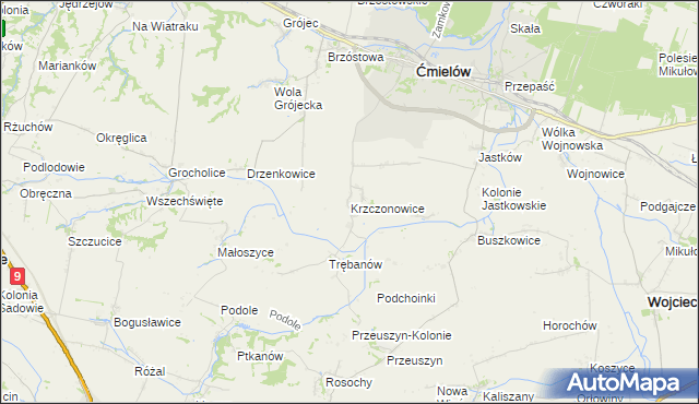 mapa Krzczonowice gmina Ćmielów, Krzczonowice gmina Ćmielów na mapie Targeo