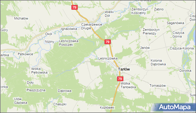 mapa Leśniczówka gmina Tarłów, Leśniczówka gmina Tarłów na mapie Targeo