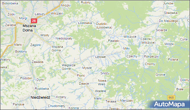 mapa Łętowe, Łętowe na mapie Targeo