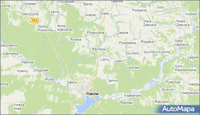 mapa Lipiny gmina Raków, Lipiny gmina Raków na mapie Targeo