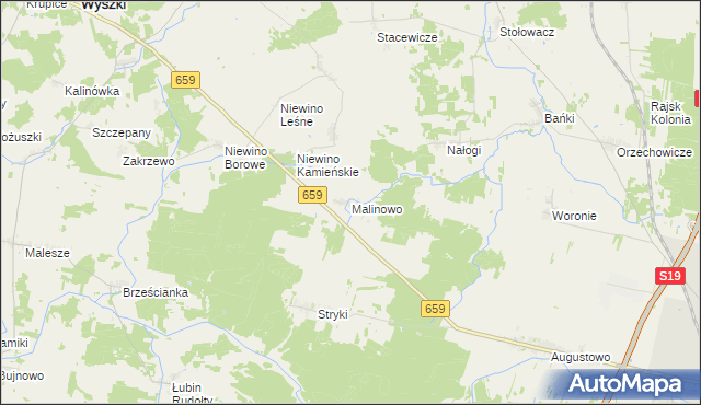 mapa Malinowo gmina Bielsk Podlaski, Malinowo gmina Bielsk Podlaski na mapie Targeo