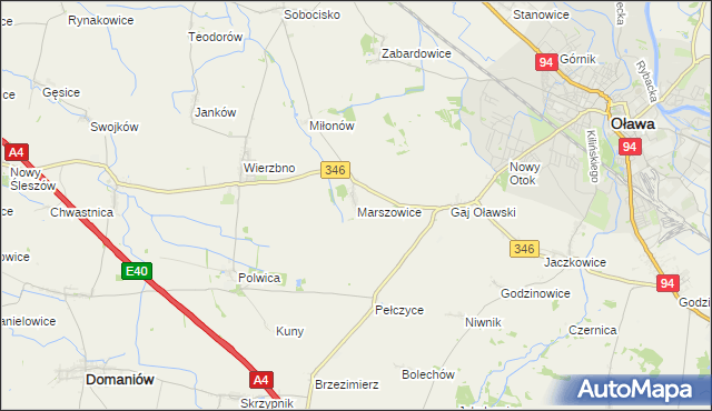 mapa Marszowice gmina Oława, Marszowice gmina Oława na mapie Targeo