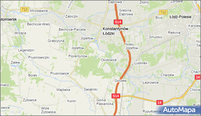 mapa Okołowice gmina Pabianice, Okołowice gmina Pabianice na mapie Targeo