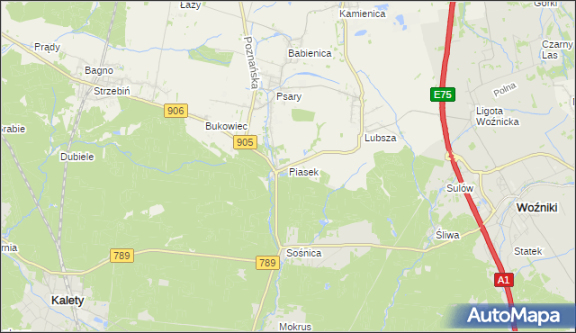 mapa Piasek gmina Woźniki, Piasek gmina Woźniki na mapie Targeo